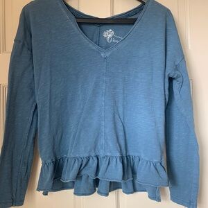 Pilcro Blue Long Sleeve Ruffle Blouse